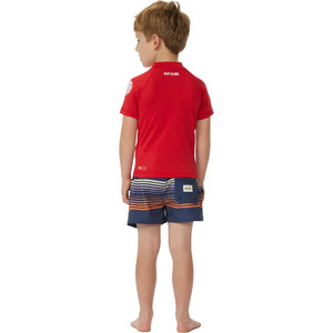 2024 Rip Curl Toddler Brand Wave UPF Short Sleeve Rash Vest TNQTRV - Red